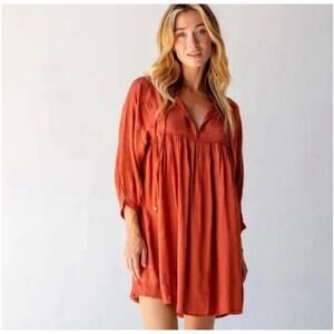 New Natural Life Medium Rose Mini Floral Jacquard Rust Dress Orange Boho Z16